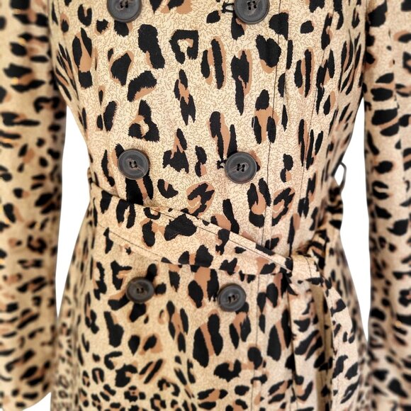 Ambition Leopard Print Trench Coat Belted Double Breasted Women's -L - Picture 9 of 10